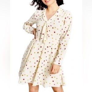 ModCloth Pleasant Confidence Tie Neck Polka Dot A-Line Dress